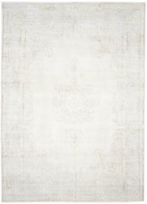 Antique Muted Beige Floral 10X13 Distressed Vintage Oriental Rug