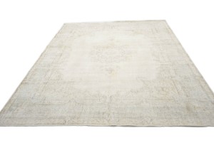 Antique Muted Beige Floral 10X13 Distressed Vintage Oriental Rug