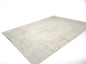 Antique Muted Beige Floral 10X13 Distressed Vintage Oriental Rug