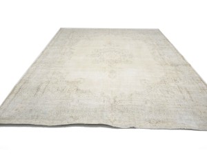 Antique Muted Beige Floral 10X13 Distressed Vintage Oriental Rug