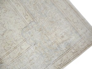 Antique Muted Beige Floral 10X13 Distressed Vintage Oriental Rug