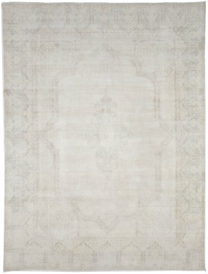 Antique Muted Beige Floral 10X13 Distressed Vintage Oriental Rug