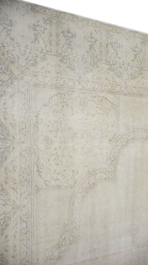 Antique Muted Beige Floral 10X13 Distressed Vintage Oriental Rug