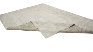 Antique Muted Beige Floral 10X13 Distressed Vintage Oriental Rug