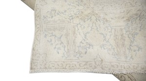 Antique Muted Beige Floral 10X13 Distressed Vintage Oriental Rug