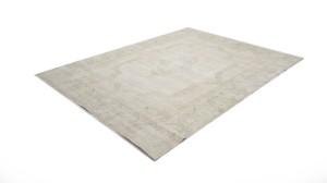 Antique Muted Beige Floral 10X13 Distressed Vintage Oriental Rug