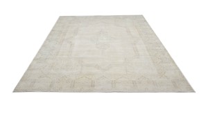 Antique Muted Beige Floral 10X13 Distressed Vintage Oriental Rug