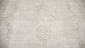Antique Muted Beige Floral 10X13 Distressed Vintage Oriental Rug