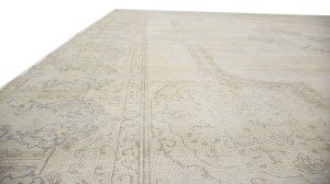 Antique Muted Beige Floral 10X13 Distressed Vintage Oriental Rug