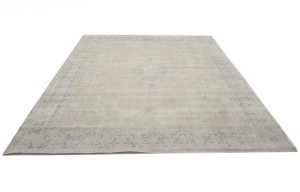 Antique Muted Beige Floral 9'5X13 Distressed Vintage Oriental Rug
