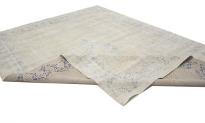 Antique Muted Beige Floral 9'5X13 Distressed Vintage Oriental Rug