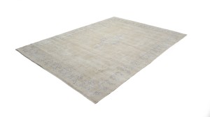 Antique Muted Beige Floral 9'5X13 Distressed Vintage Oriental Rug