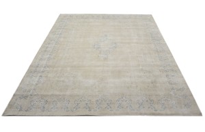 Antique Muted Beige Floral 9'5X13 Distressed Vintage Oriental Rug