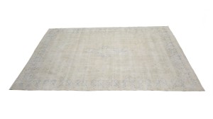 Antique Muted Beige Floral 9'5X13 Distressed Vintage Oriental Rug