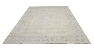Antique Muted Beige Floral 9'5X13 Distressed Vintage Oriental Rug
