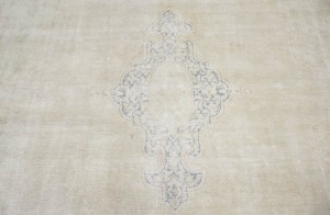 Antique Muted Beige Floral 9'5X13 Distressed Vintage Oriental Rug