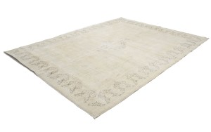 Antique Muted Beige Floral 10X13 Distressed Vintage Oriental Rug