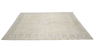 Antique Muted Beige Floral 10X13 Distressed Vintage Oriental Rug