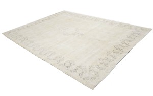 Antique Muted Beige Floral 10X13 Distressed Vintage Oriental Rug