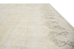 Antique Muted Beige Floral 10X13 Distressed Vintage Oriental Rug
