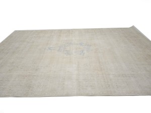 Antique Muted Beige Floral 10X13 Distressed Vintage Oriental Rug