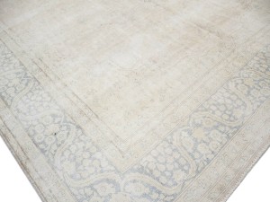 Antique Muted Beige Floral 10X13 Distressed Vintage Oriental Rug