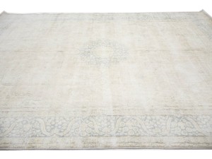 Antique Muted Beige Floral 10X13 Distressed Vintage Oriental Rug