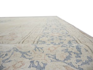 Antique Muted Beige Floral 10X13 Distressed Vintage Oriental Rug