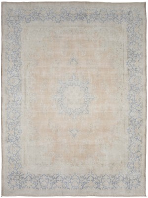 Antique Muted Beige Floral 9'5X12'7 Distressed Vintage Oriental Rug