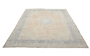 Antique Muted Beige Floral 9'5X12'7 Distressed Vintage Oriental Rug