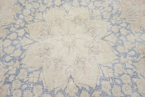 Antique Muted Beige Floral 9'5X12'7 Distressed Vintage Oriental Rug