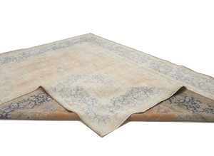 Antique Muted Beige Floral 9'5X12'7 Distressed Vintage Oriental Rug