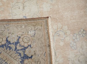 Antique Muted Beige Floral 9'5X12'7 Distressed Vintage Oriental Rug