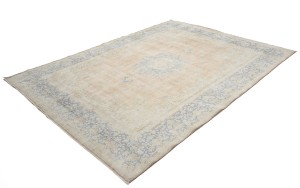 Antique Muted Beige Floral 9'5X12'7 Distressed Vintage Oriental Rug