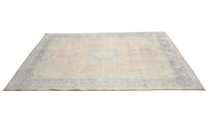 Antique Muted Beige Floral 9'5X12'7 Distressed Vintage Oriental Rug