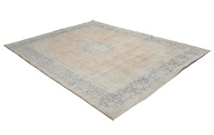 Antique Muted Beige Floral 9'5X12'7 Distressed Vintage Oriental Rug