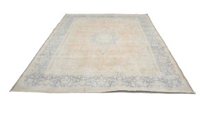 Antique Muted Beige Floral 9'5X12'7 Distressed Vintage Oriental Rug
