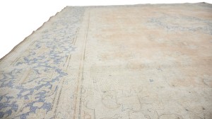 Antique Muted Beige Floral 9'5X12'7 Distressed Vintage Oriental Rug