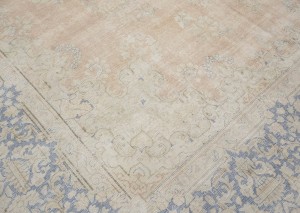 Antique Muted Beige Floral 9'5X12'7 Distressed Vintage Oriental Rug