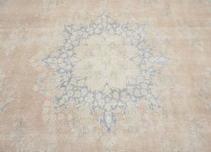 Antique Muted Beige Floral 9'5X12'7 Distressed Vintage Oriental Rug