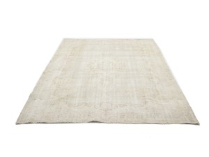 Antique Muted Beige Floral 7'9X11'6 Distressed Vintage Oriental Rug