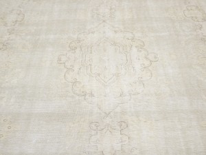 Antique Muted Beige Floral 7'9X11'6 Distressed Vintage Oriental Rug