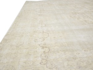 Antique Muted Beige Floral 7'9X11'6 Distressed Vintage Oriental Rug