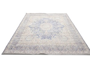 Antique Muted Navy Floral 10X13 Distressed Vintage Oriental Rug