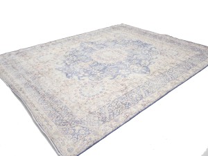 Antique Muted Navy Floral 10X13 Distressed Vintage Oriental Rug