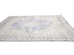Antique Muted Navy Floral 10X13 Distressed Vintage Oriental Rug