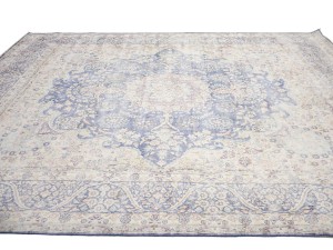 Antique Muted Navy Floral 10X13 Distressed Vintage Oriental Rug