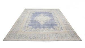 Antique Muted Navy Floral 10X13 Distressed Vintage Oriental Rug