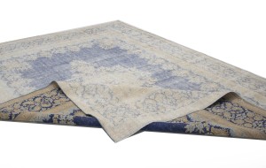 Antique Muted Navy Floral 10X13 Distressed Vintage Oriental Rug