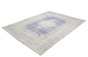 Antique Muted Navy Floral 10X13 Distressed Vintage Oriental Rug